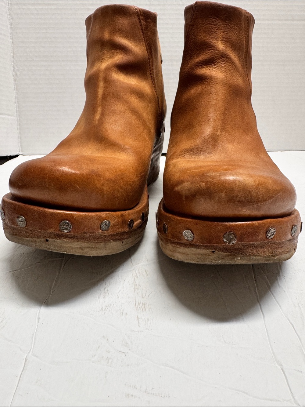 AS 98 Made In Italy Savina Camel leather wedge  bootie western cowgirl sz38 - Picture 8 of 11